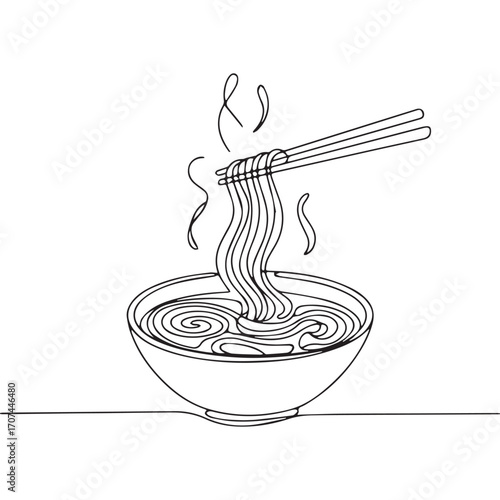 Continuous Simple black line art drawing of a spaghetti in a minimalist style on a white background.