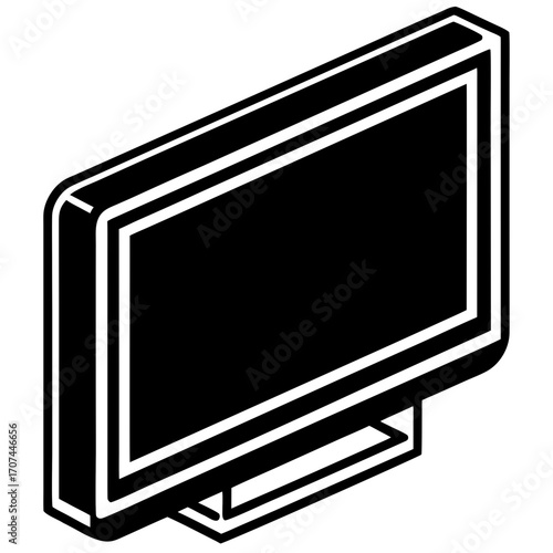 Modern flat screen television set viewed from an angle silhouette isolated on white background