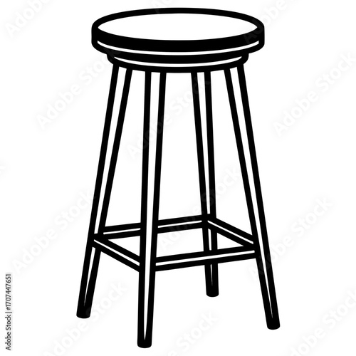 Simple black outline drawing of a tall wooden bar stool silhouette isolated on white background