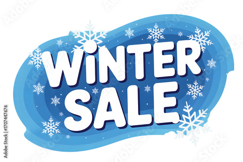 Winter sale isolated on transparent background with snowflakes and a blue background