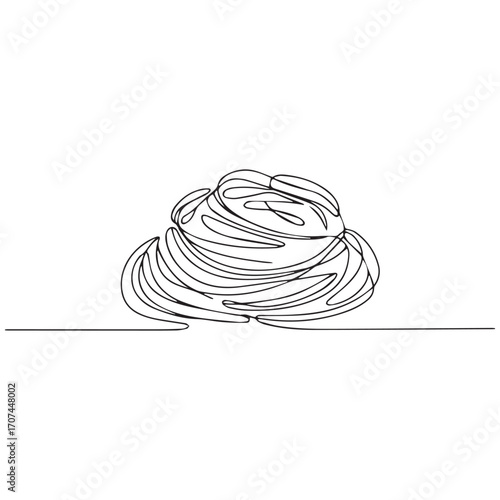 Continuous Simple black line art drawing of a spaghetti in a minimalist style on a white background.