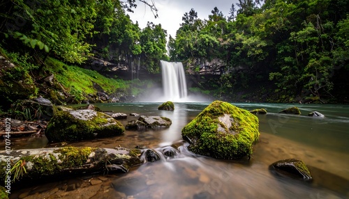 Wallpaper Mural Waterfall cascading into a tranquil pool surrounded by lush forest Torontodigital.ca
