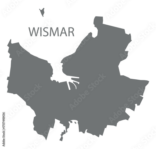 Wismar city map with boroughs grey illustration silhouette shape