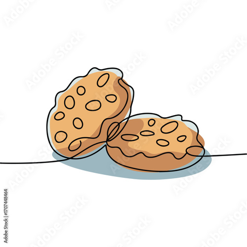 Continuous Simple black line art drawing of a cookies in a minimalist style on a white background.