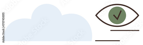 Large blue cloud beside an eye icon with a green checkmark symbolizing data security, monitoring, and verified access. Ideal for technology, security, cloud computing, privacy, monitoring, data