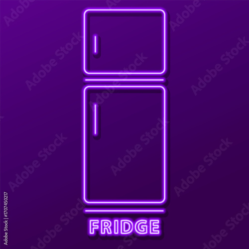 fridge neon sign, modern glowing banner design, colorful modern design trends. Vector illustration.