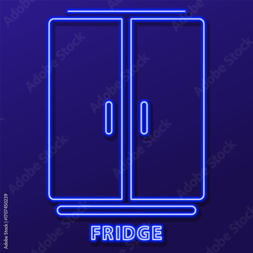 fridge neon sign, modern glowing banner design, colorful modern design trends. Vector illustration.