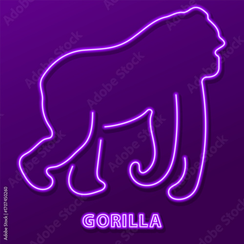 gorilla neon sign, colorful modern design trends. Vector illustration.