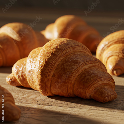 fresh croissant on wooden table
