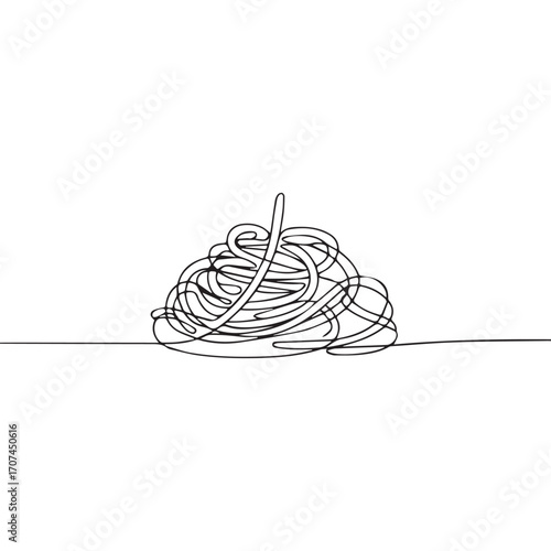 Continuous Simple black line art drawing of a spaghetti in a minimalist style on a white background.