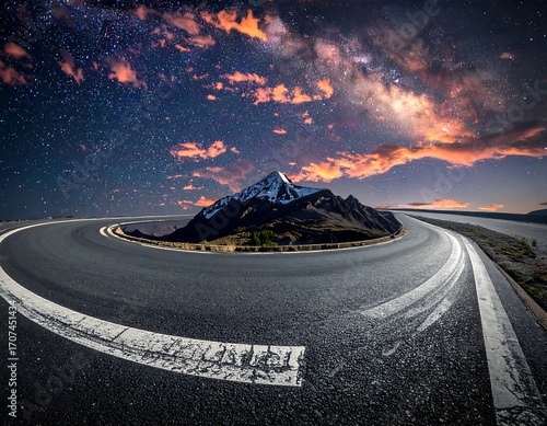 Wallpaper Mural Winding road leading to a mountain under a starry night sky Torontodigital.ca