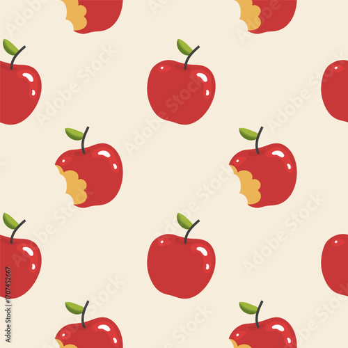 Seamless pattern with red apples on a light pink background. Seamless pattern for textiles, packaging, backgrounds.