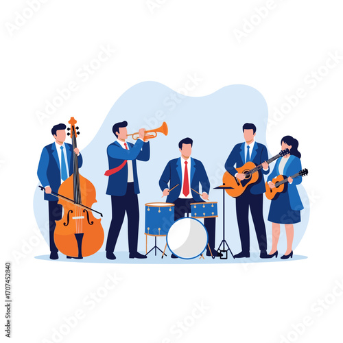 Professional Musicians Performing Together A Diverse Ensemble Creating Beautiful Melodies On Stage