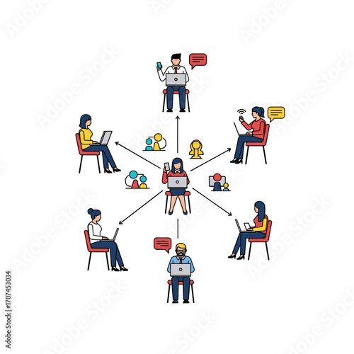 Connecting remote teams through collaborative online work platforms and digital communication tools enabling virtual team building and project management