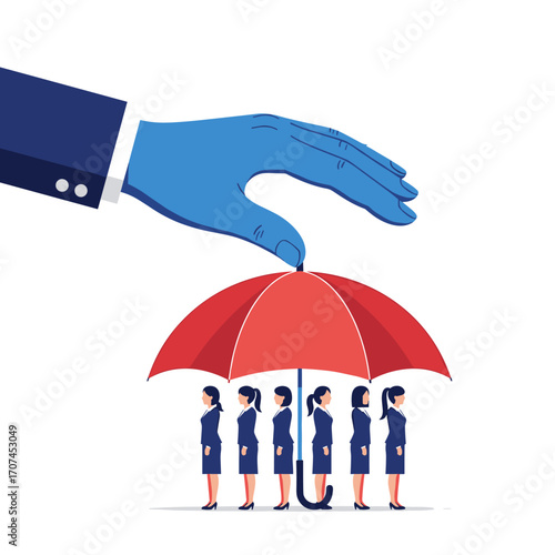 A Gentle Hand Offers a Protective Umbrella Shielding a Group of Businesswomen from Danger