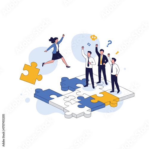 Teamwork puzzle pieces success collaboration concept business people working together on a project achieving goals