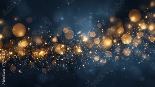 Dreamy Christmas garland lights bokeh on dark blue background with large soft glowing orbs festive holiday illumination and decoration blur ideal for greeting cards banners web headers