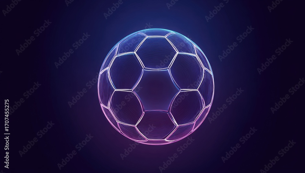 Fototapeta premium Abstract Soccer Ball Illustration with Glowing Hexagonal Pattern on Dark Blue Background