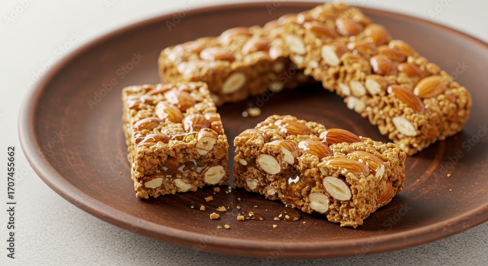 Crunchy Nut Bars with Almonds on Wooden Plate for Healthy Snack Ideas and Delicious Treats
