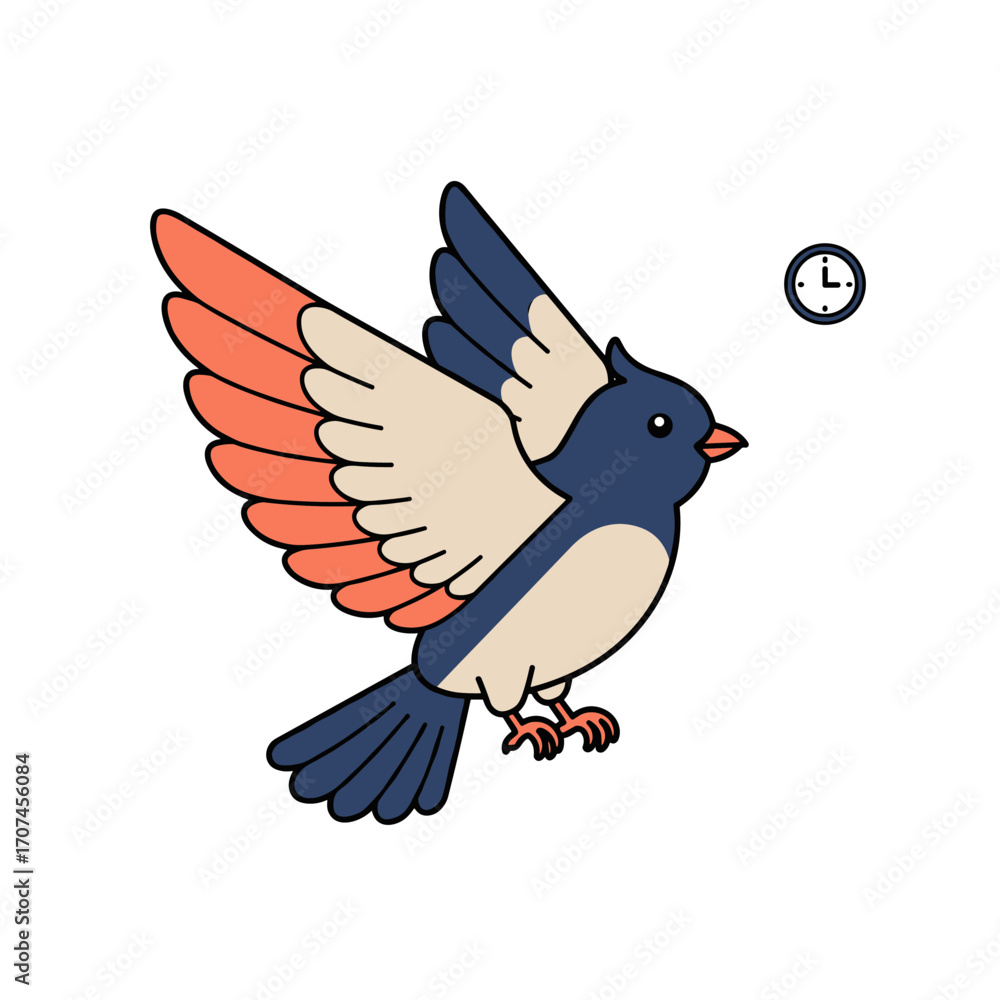 Fototapeta premium Flying bird with clock illustration