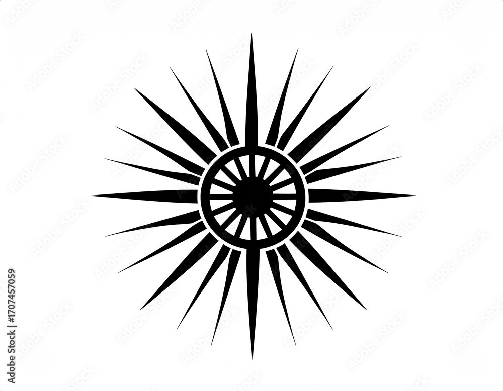 Fototapeta premium Black sunburst design with a central wheel