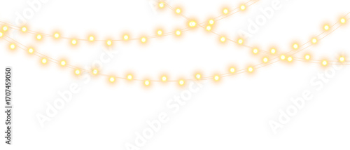 Holiday string lights PNG, Christmas glowing garland with bright bulbs