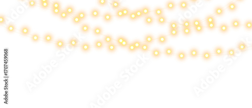 Holiday string lights PNG, Christmas glowing garland with bright bulbs