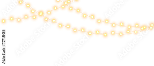 PNG festive garland string lights, golden bulbs holiday decoration