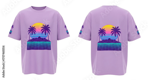 Purple TShirt Palm Tree Sunset Graphic.