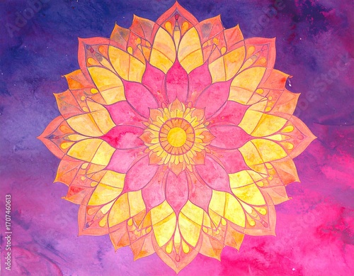 Vibrant mandala design in watercolor