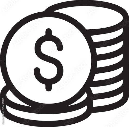 Dollar Coin Stack Outline Icon – Minimal Finance Currency Vector