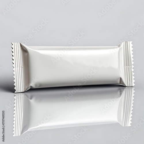 Blank white food bar wrapper with realistic reflection for product mockup advertisement