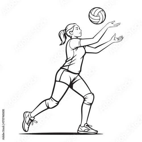 Continuous Simple black line art drawing of a Volley Ball in a minimalist style on a white background.