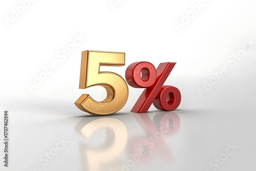 Golden and red 5 percent symbol on reflective surface