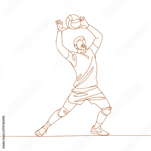 Continuous Simple black line art drawing of a Volley Ball in a minimalist style on a white background.