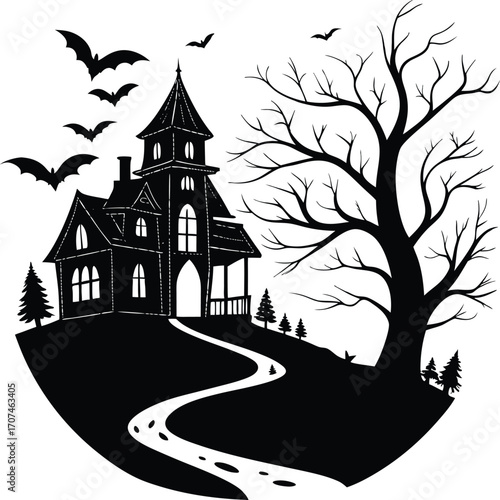Halloween haunted house Vector File, Halloween night vector Design File, Dark spooky house File
