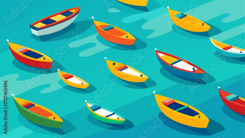 Colorful boats floating on the blue water