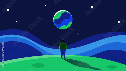 Person standing looking at planet in sky