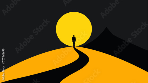 Silhouette man walking toward the bright sun