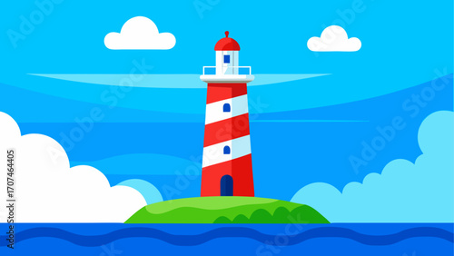 Illustration of a lighthouse on an island