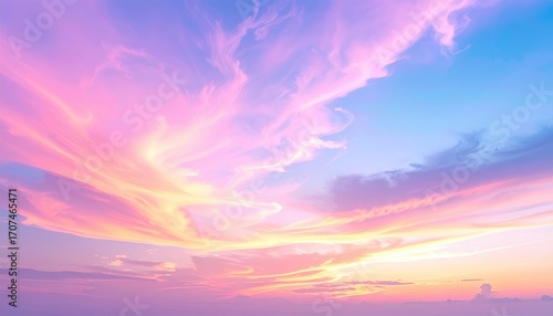 Nacreous clouds in delicate pastels at twilight smooth gradient with large lower copy field elegant sky background