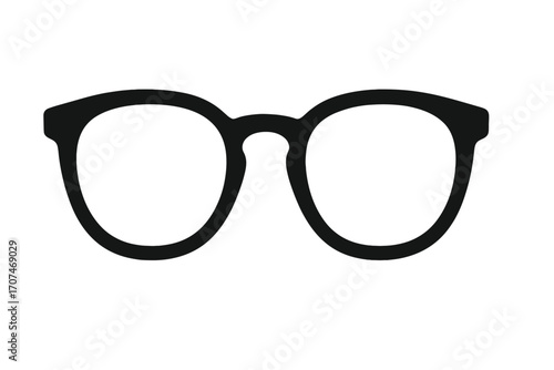 Eyeglasses vector icon. Black glasses silhouette. Retro fashion eyewear frame. Geek, nerd, or hipster style symbol. Optical design element for vision. Simple isolated illustration.