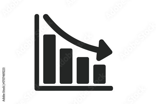 Decline graph icon. Vector symbol of financial crisis, recession, and market decrease. Arrow down showing loss, failure, and bankruptcy. Business chart illustration.