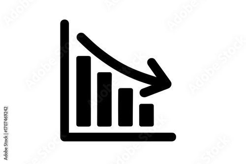 Vector decrease icon. Financial crisis graph. Chart with arrow down. Business loss symbol. Economic recession concept. Stock market crash diagram. Failure metaphor. Bear market.