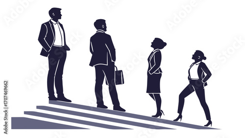Silhouette of business people standing on stairs representing career growth and success in the company team created with generated ai