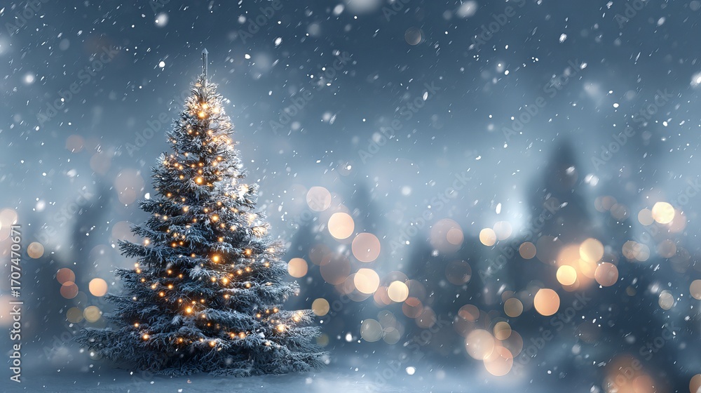 Naklejka premium Dreamy festive Christmas bokeh background with large soft glowing light orbs, fully blurred winter scene with wide copy space for greeting cards banners web headers and product mockups