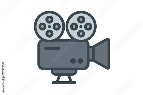 Retro movie projector icon for filmmaking. Vintage film camera symbol for cinema and video production. Cinematography concept. Old movie making equipment vector illustration.