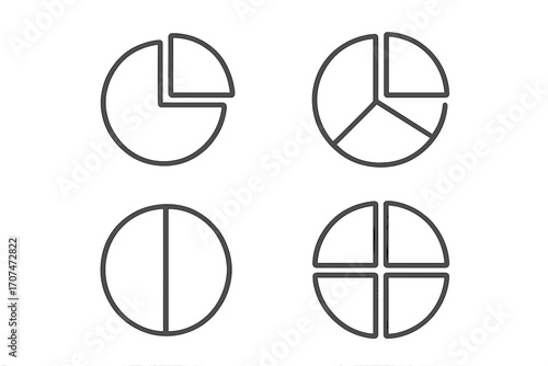 Pie chart icon set for data visualization. Infographic elements for business presentation. Analytics graph collection. Circle diagram vector for statistics and reports. Market share.