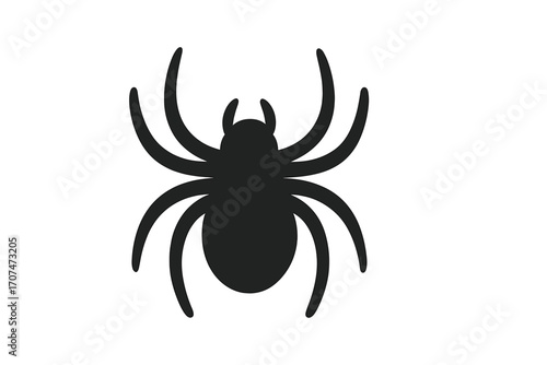 Spider silhouette vector icon. Simple black arachnid insect symbol. Creepy crawler cartoon illustration for Halloween. Spooky tarantula sign for fear or phobia concepts.