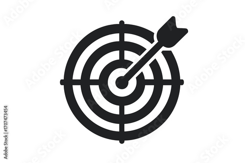 Target with arrow icon. Bullseye symbol. Concept of goal achievement, success, accuracy, and strategy. Business mission aim. Marketing objective. Hitting the mark.